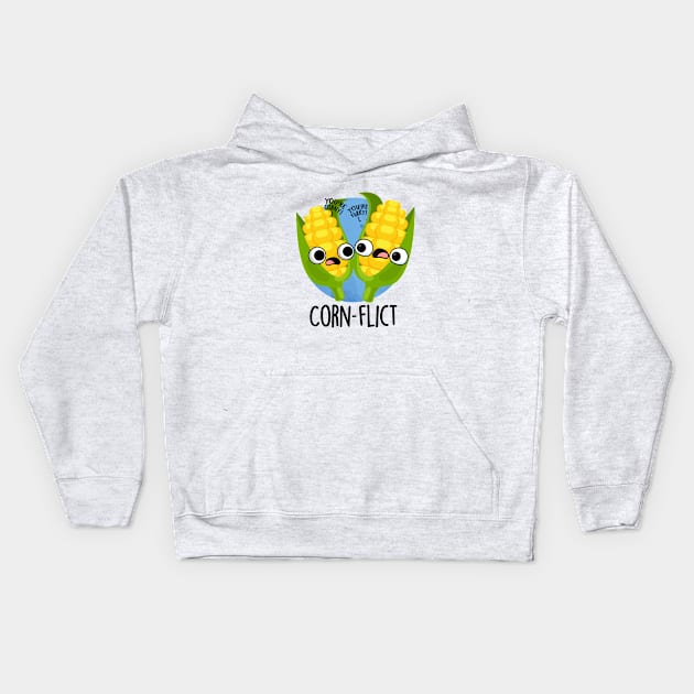 Corn-flict Cute Corn Flake Pun Kids Hoodie by punnybone